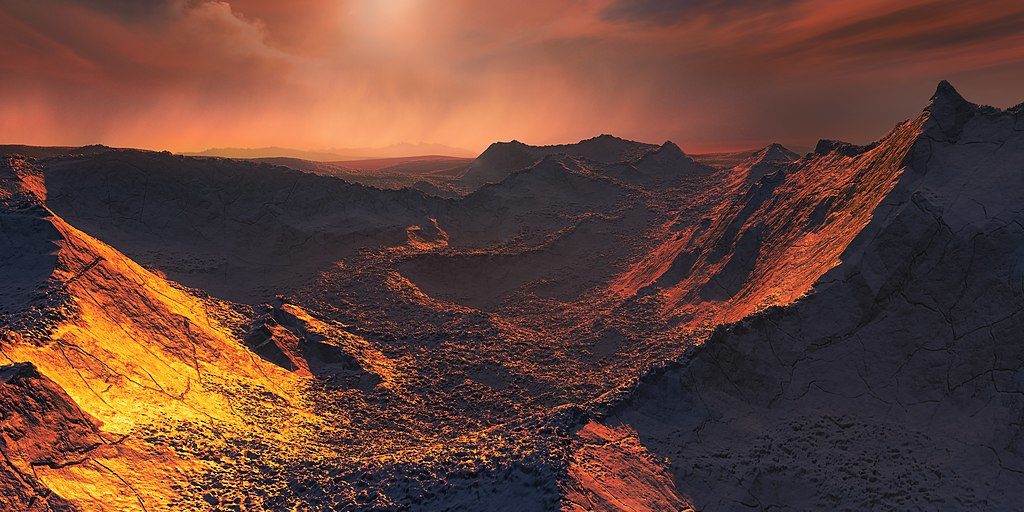 Immagine artistica della superficie dell’esopianeta orbitante intorno alla Stella di Barnard.