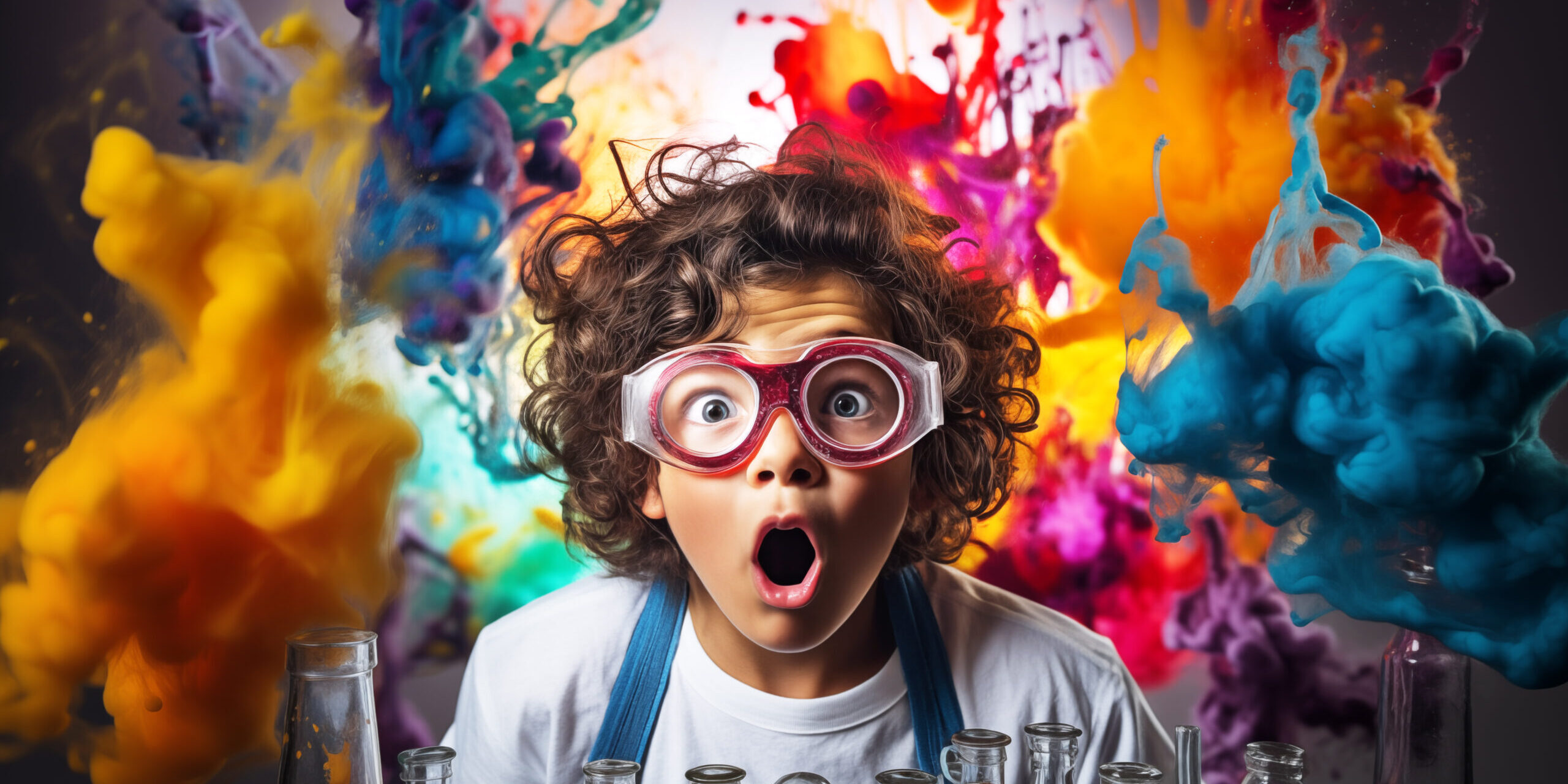 Surprised Child Boy Observing Colorful Chemical Reaction